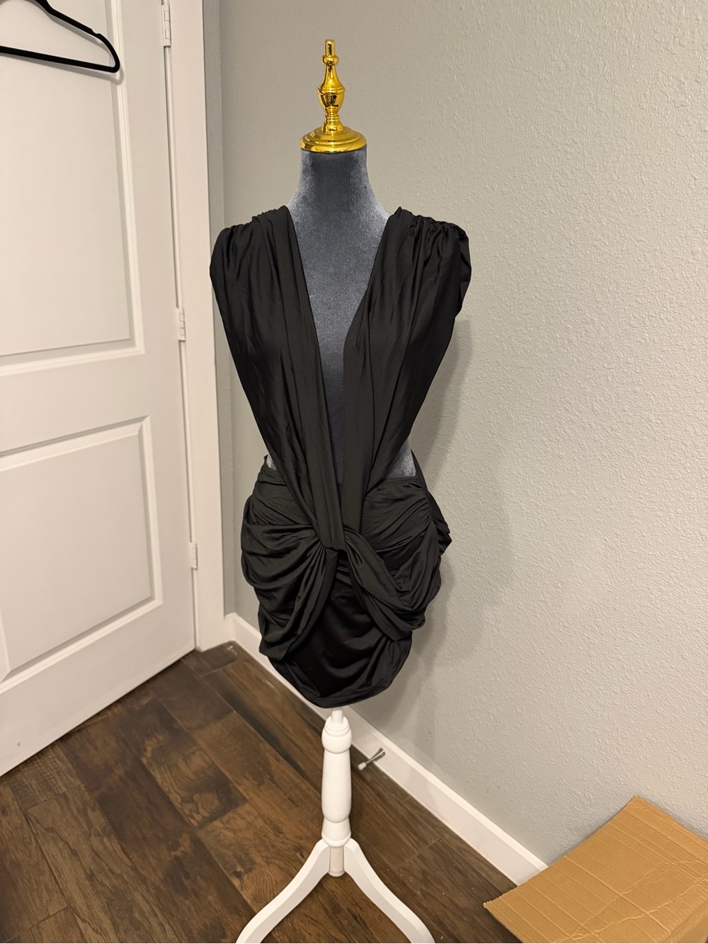 Black Draped Knot-Front Women’s Dress